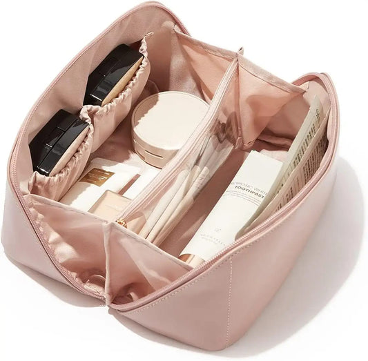 Large Travel Cosmetic Bag – Flat Lay Organiser with Compartments
