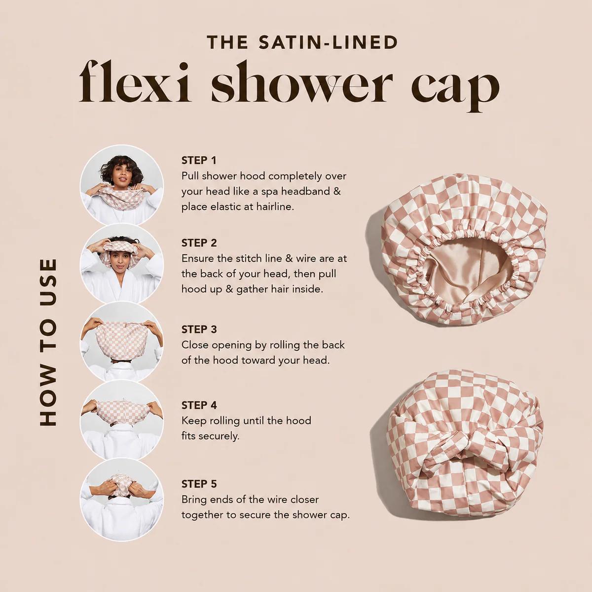 Premium Satin-Lined Flexi Shower Cap for Women