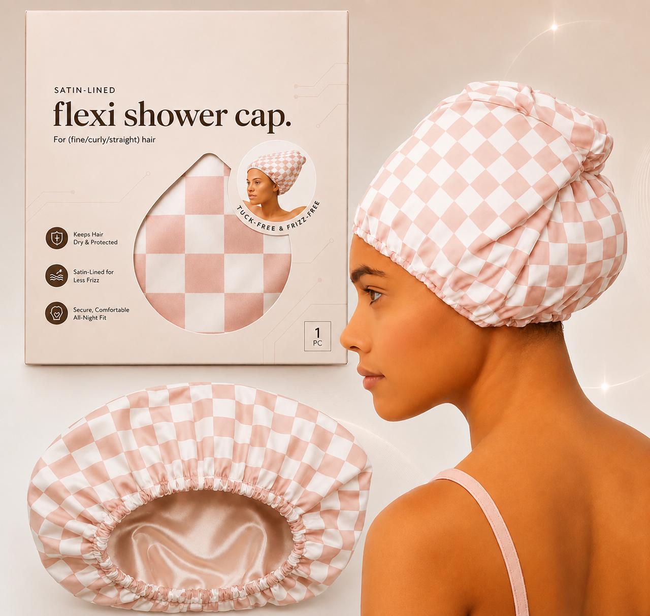 Premium Satin-Lined Flexi Shower Cap for Women